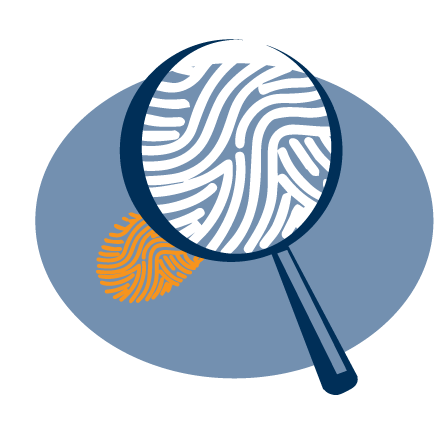 Illustration of a magnifying glass zoomed in on a footprint