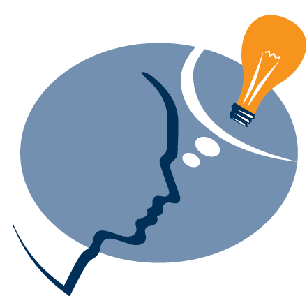 Illustration of a person thinking with a light bulb in the thought bubble